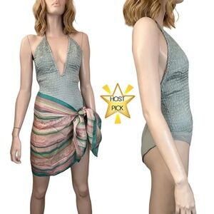 Intimately Free People Bodysuit Top Leotard Shirred Backless Deep V Plunge Neck